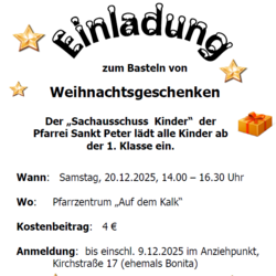 Einladung zum Weihnachtsbasteln am 20.12.2025